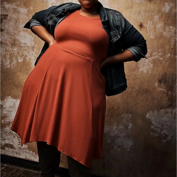 New Torrid Red Terracotta Rib Handkerchief Skater Dress - Picture 6 of 6